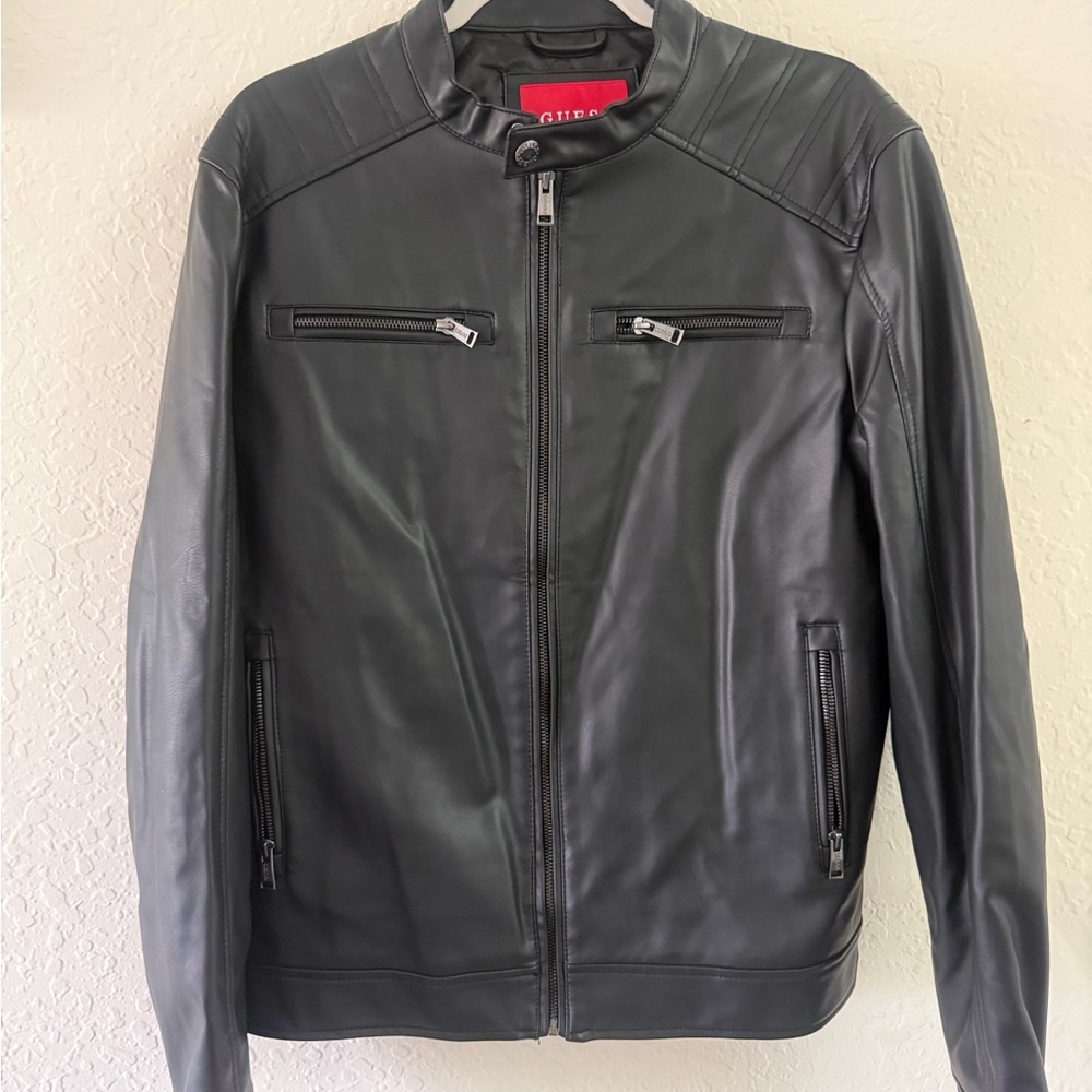 GUESS Men's Charcoal Leather Jacket